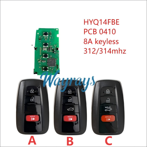 For Toyota HYQ14FBE 8A chip with 312/314mhz keyless 2+1/3+1 button remote key remote key