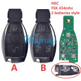 For Benz NEC FSK 434mhz 2/3 button remote key,two batteries style