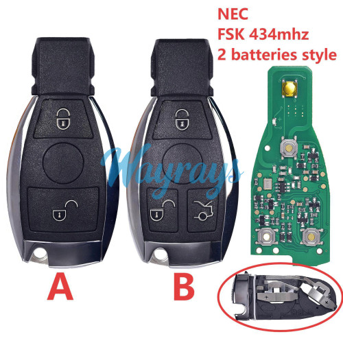 For Benz NEC FSK 434mhz 2/3 button remote key,two batteries style