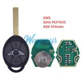 For BMW EWS ID44 chip PCF7935 with ASK 434mhz 3 button remote key
