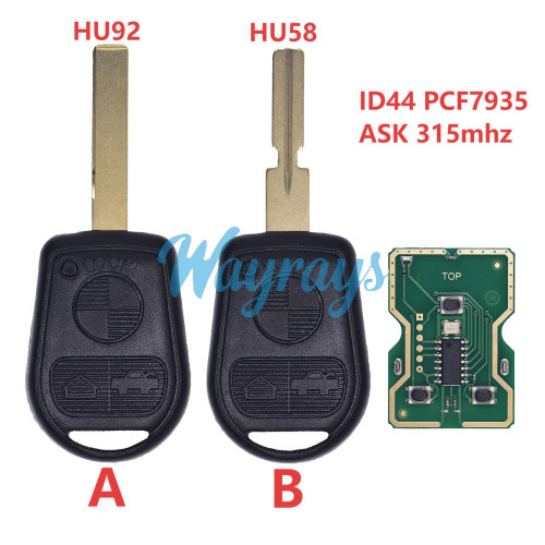 For BMW ID44 chip PCF7935 with ASK 315mhz 3 button remote key,HU92 blade