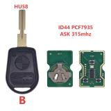 For BMW ID44 chip PCF7935 with ASK 315mhz 3 button remote key,HU92 blade
