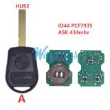 For BMW ID44 chip PCF7935 with ASK 434mhz 3 button remote key,HU92 blade