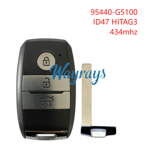For Kia 95440-G5100 ID47 chip HITAG3 with 434mhz keyless 3 button remote key