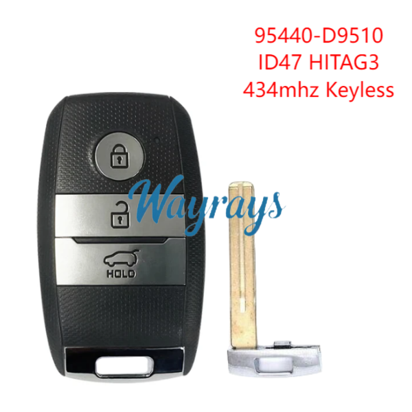 For Kia 95440-D9510 ID47 chip HITAG3 with 434mhz keyless 3 button remote key
