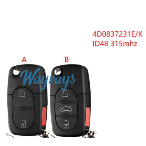 For Audi 4D0837231E ID48 chip with 315mhz 2+1/3+1 button remote key