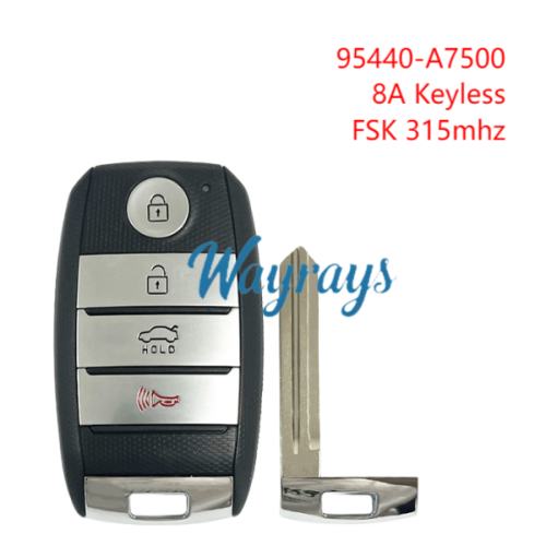 For Kia 95440-A7500 8A chip with FSK 315mhz keyless 3+1 button remote key