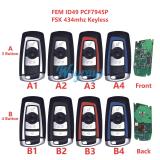 For BMW FEM system ID49 chip PCF7945P/PCF7953P FSK 434mhz keyless 3/4 button remote key