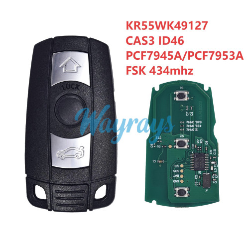 For BMW CAS3 KR55WK49127 ID46 chip PCF7945A/PCF7953A with FSK 434mhz 3 button remote key
