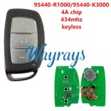 For Hyundai 2020 HB20 95440-R1000/ 95440-K3000 4A chip 434mhz keyless 3 button Sedan remote key