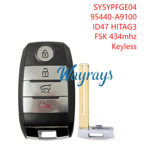 Copy For Kia 95440-A7000 8A chip with 434mhz keyless 3+1 button remote key