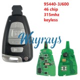 For Hyundai 2007-2012 Veracruz 95440-3J600 ID46 chip PCF7952A with 315mhz keyless 4 button remote key