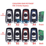 For BMW CAS4/FEM KR55WK49863 ID49 chip PCF7945P/7953P with FSK 315mhz keyless 3/4 button remote key