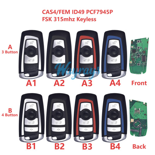 For BMW CAS4/FEM KR55WK49863 ID49 chip PCF7945P/7953P with FSK 315mhz keyless 3/4 button remote key