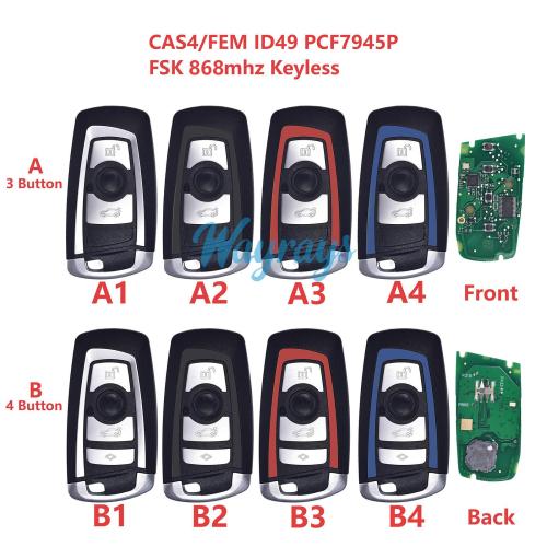 For BMW CAS4/FEM system ID49 chip PCF7945P/PCF7953P with FSK 868mhz keyless 3/4 button remote key