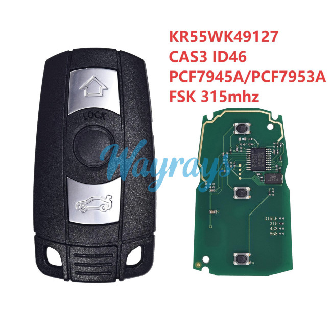 For BMW CAS3 KR55WK49127 ID46 chip PCF7945A/PCF7953A FSK 315mhz 3 button remote key