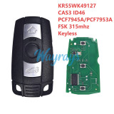 For BMW CAS3 KR55WK49127 ID46 chip PCF7945A/PCF7953A with FSK 315mhz keyless 3 button remote key