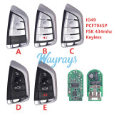 For BMW F series ID49 chip PCF7945P/PCF7953P with FSK 434mhz keyless 3/3+1/4 button remote key