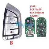 For BMW F series ID49 chip PCF7945P/PCF7953P with FSK 868mhz keyless 3/3+1/4 button remote key