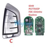 For BMW F series ID49 chip PCF7945P/PCF7953P with FSK 434mhz keyless 3/3+1/4 button remote key