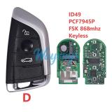 For BMW F series ID49 chip PCF7945P/PCF7953P with FSK 868mhz keyless 3/3+1/4 button remote key