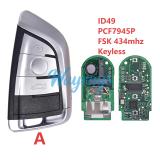 For BMW F series ID49 chip PCF7945P/PCF7953P with FSK 434mhz keyless 3/3+1/4 button remote key