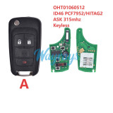 For Buick OHT01060512 ID46 chip PCF7952/HITAG2 with ASK 315mhz keyless remote key