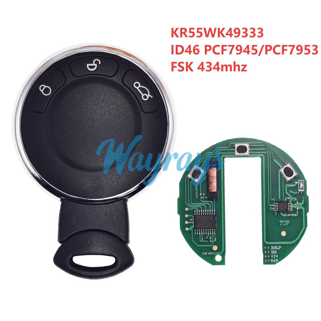 For BMW KR55WK49333 ID46 chip PCF7945A/PCF7953A with FSK 434mhz 3 button remote key