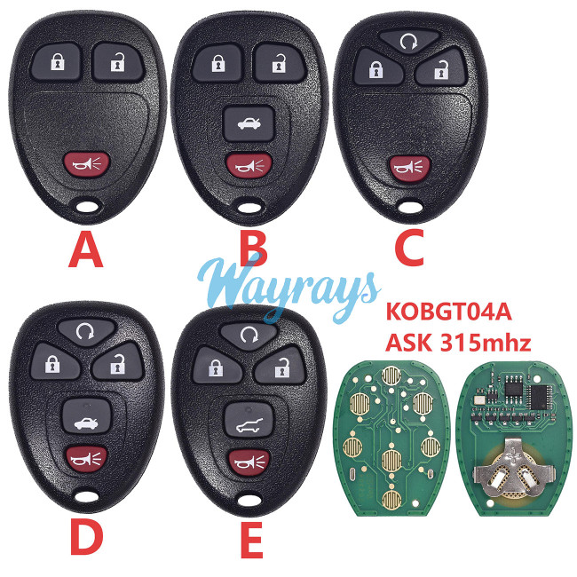 For Buick KOBGT04A ASK 315mhz remote key