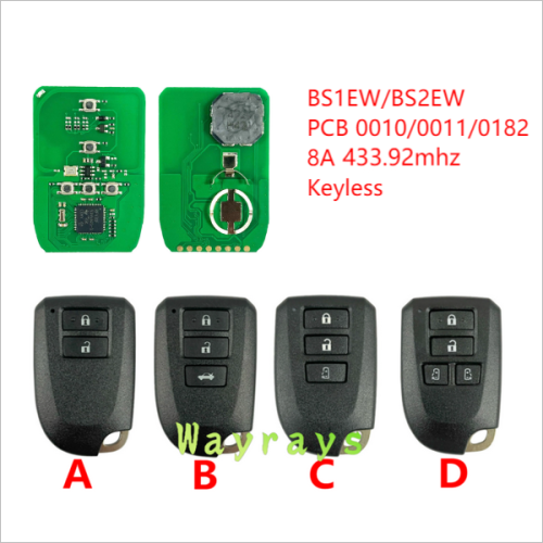 For Toyota BS1EW/BS2EW PCB 0010/0011/0182 8A chip with 433.92mhz keyless 2/3/4 button remote key