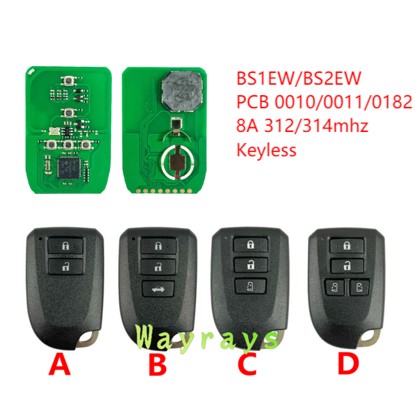 For Toyota BS1EW/BS2EW PCB 0010/0011/0182 8A chip with 312/314mhz keyless 2/3/4 button remote key