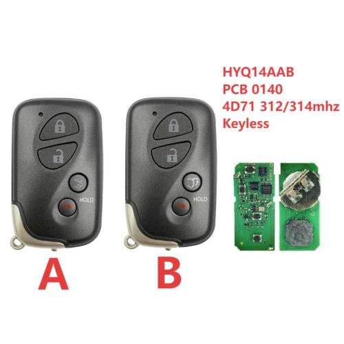 For Lexus HYQ14AAB 271451-0140 4D71 chip with 312/314mhz keyless 3+1 button remote key