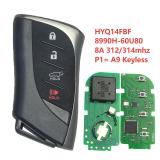 For Lexus HYQ14FBF 8990H-60U80 8A chip with 312/314mhz keyless 3+1 button remote key