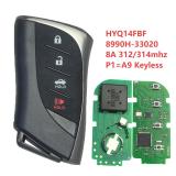 For Lexus HYQ14FBF 8990H-33020 8A chip with 312/314mhz keyless 3+1 button remote key