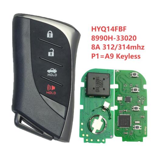 For Lexus HYQ14FBF 8990H-33020 8A chip with 312/314mhz keyless 3+1 button remote key