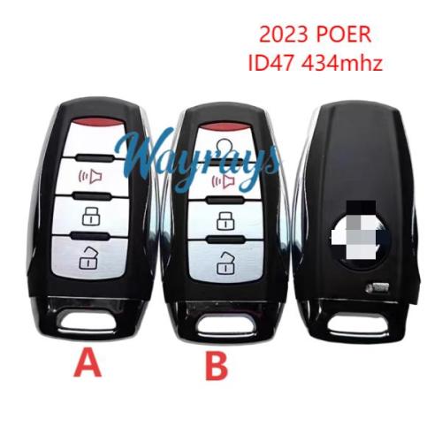 Original for 2023 GWM POER ID47 chip with FSK 434mhz keyless 2+1/3+1 button remote key