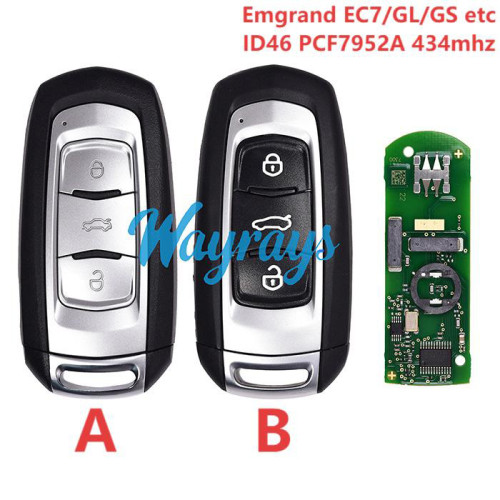 Original for Geely Emgrand EC7/GL/GS etc ID46 chip PCF7952A with FSK 434mhz keyless 3 button remote key