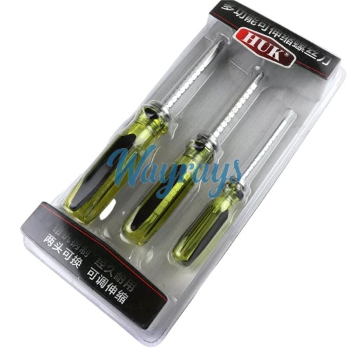 HUK Multi-purpose Double heads are interchangeable and retractable screwdriver，There are 6 specifications for cross and flat