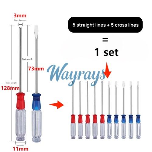 A set of 10pcs normal screwdrivers(5pcs Cross type+5pcs Straight type)