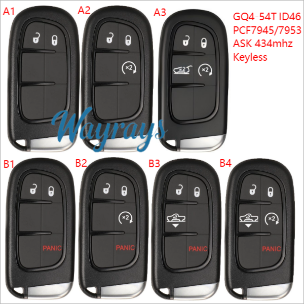 For Dodge RAM GQ4-54T ID46 chip PCF7945/7953 with ASK 434mhz Keyless remote key