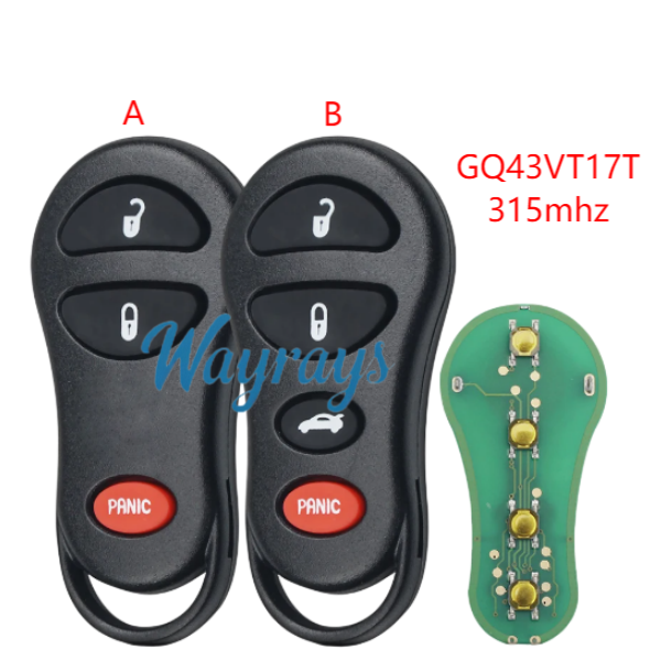 For Chrysler GQ43VT17T 315mhz 2+1/3+1 button remote key