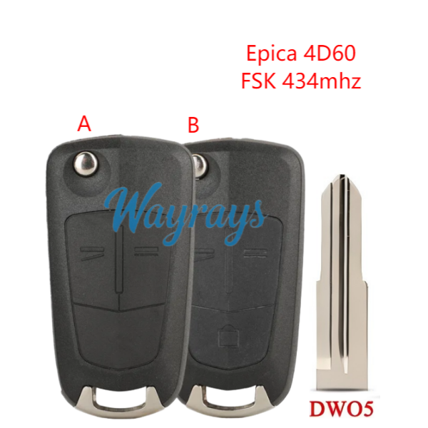 For Chevrolet Epica 4D60 chip with FSK 434mhz 2/3 button remote key