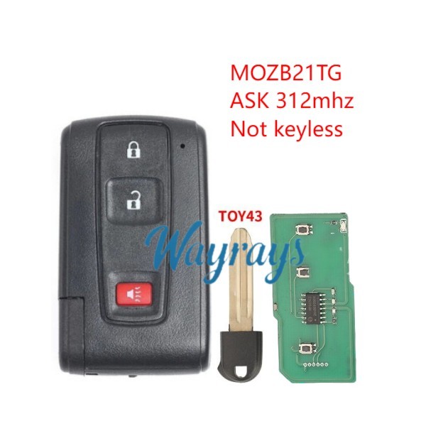 For Toyota MOZB21TG B9 chip with 312mhz unkeyless 2+1 button remote key