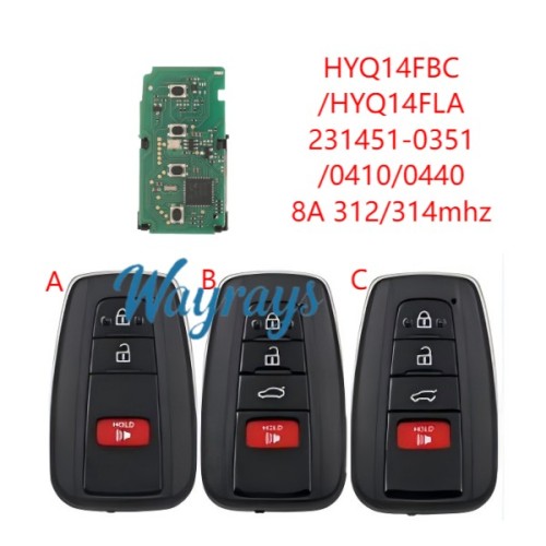 For Toyota HYQ14FBC/FLA 231451-0351/0410/0440 8A chip with 312/314mhz remote key