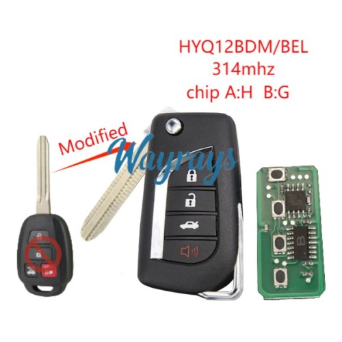 For Toyota HYQ12BDM/BEL H/G chip with 314mhz 3+1 button remote key