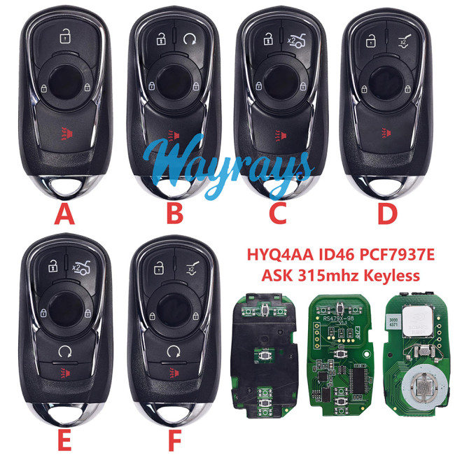 For Buick HYQ4AA ID46 chip PCF7937E/HITAG2 with ASK 315mhz keyless remote key