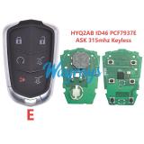 For Cadillac HYQ2AB ID46 chip PCF7937E/HITAG2 with ASK 315mhz keyless remote key