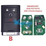 For Cadillac NBG009768T ID46  chip PCF7937E/HITAG2 with ASK 315mhz keyless remote key