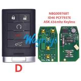 For Cadillac NBG009768T ID46 chip NCF297xE with ASK 434mhz keyless remote key