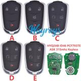 For Cadillac HYQ2AB ID46 chip PCF7937E/HITAG2 with ASK 315mhz keyless remote key